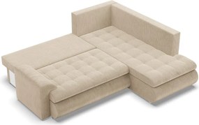 Tokio sarokkanapé, L alakú háttámlával, 2 ágyneműtartóval, kordbársony, jobboldali, bézs