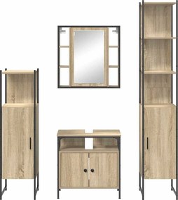 Fürdőszoba bútor szett polcokkal 4 pcs Sonoma tölgy Faanyag