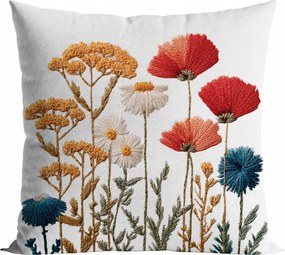 Krémszínű díszpárna virág és virágos rét motívummal, 40x40 cm