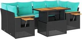 vidaXL 7 részes fekete polyrattan kerti ülőgarnitúra párnával