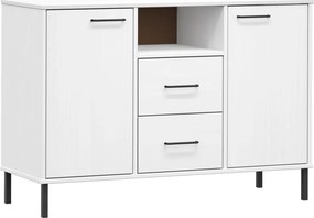 vidaXL OSLO fehér tömör fa tálalószekrény fémlábakkal 113x40x77 cm