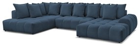 Sötétkék zsenília kinyitható-tárolóhelyes sarokkanapé (bal oldali-U alakú) Everest – Bobochic Paris