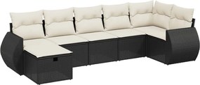 vidaXL 7 részes fekete polyrattan kerti ülőgarnitúra párnával
