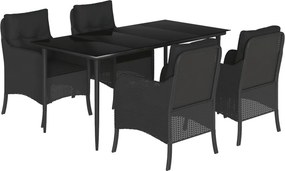 vidaXL 5 részes fekete polyrattan kerti étkezőgarnitúra párnákkal