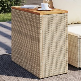 vidaXL bézs polyrattan kerti kisasztal fa asztallappal 58x27,5x55 cm