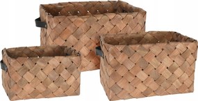 Fonott Kosarak Tároló Doboz Készlet 3 db-os Fa Barna