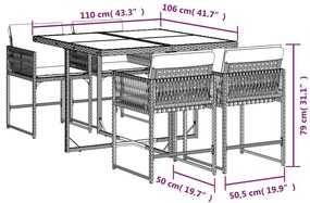 5 részes fekete polyrattan kerti étkezőgarnitúra párnákkal