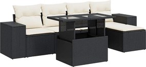 vidaXL 6 részes fekete polyrattan kerti ülőgarnitúra párnákkal