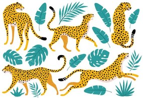 Fotográfia Vector set of leopards and tropical, Angelina Bambina