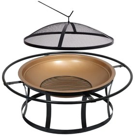 Hordozható fa tűzrakóhely rostéllyal fekete/réz