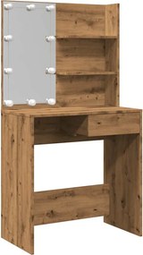 vidaXL kézműves tölgy színű LED-es fésülködőasztal 74,5x40x141 cm