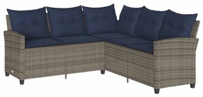 6 részes szürke polyrattan kerti ülőgarnitúra párnákkal L-alakú