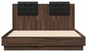 barna tölgy színű ágykeret fejtámlával és LED-ekkel 135x190 cm