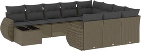 vidaXL 11 részes világosszürke polyrattan kerti ülőgarnitúra párnákkal