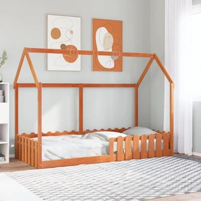 viaszbarna tömör fenyőfa házikó gyerekágykeret 90 x 190 cm