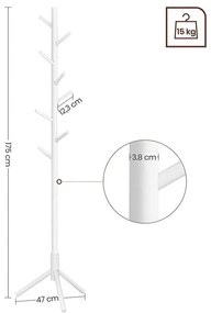 Álló fogas, tömörfa kabáttartó 3 magassági opcióval, fehér