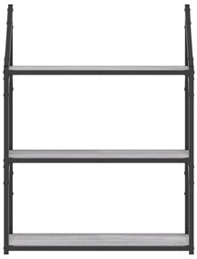 3 szintes szürke sonoma színű szerelt fa fali polc 60x21x78,5cm