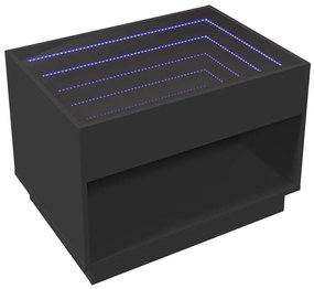 Fekete végtelen hatású LED-es dohányzóasztal 70 x 50 x 50 cm