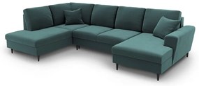 Petróleum színű bársony kinyitható tárolóhelyes sarokkanapé (bal oldali-U alakú) Kyoto – Cosmopolitan Design