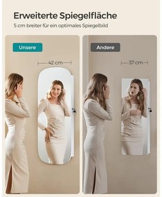 SONGMICS LED-es tükör ékszertárolóval 10×42×108 cm, fehér