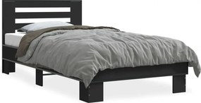 vidaXL fekete szerelt fa és fém ágykeret 90 x 200 cm