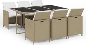 vidaXL 7 részes bézs polyrattan kerti étkezőgarnitúra párnákkal