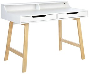Kétfiókos fehér és világos fa íróasztal BARIE Beliani