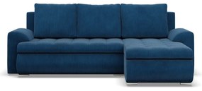 Tokio sarokkanapé, 2 ágyneműtartóval, kordbársony, jobboldali, kék