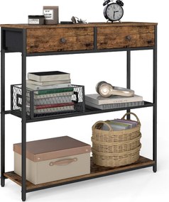 Keskeny konzolasztal 2 fiókkal, 3 szintes, rusztikus barna és fekete színben