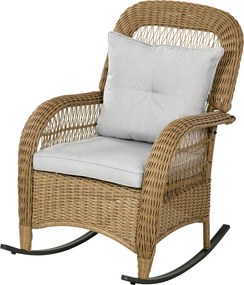 Outsunny Rattan Pihenőszék, Hintázó Karosszék Párnákkal, Kerti Szék Mosásra Mosható Párna Huzatokkal, Pihenőbútor Teraszra, Kertbe, Udvarra, Sárga, 69