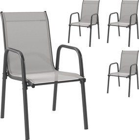 Outsunny 4 darab kerti szék — egymásra rakható terasz-/erkélyszék szellőző háttámlával, karfákkal, időjárásálló, 120 kg teherbírás — 51 x 69 x 87 cm |