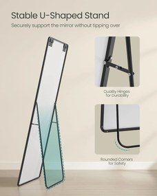 Álló tükör, teljes alakos tükör, 50 x 160 cm,  alumíniumötvözet váz, edzett üveg, fekete