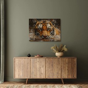 Üveg kép - Portré egy tigris a vízben (70x50 cm)
