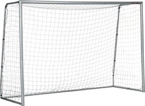 SPORTNOW Foci Kapu PE Hálóval, Kapu Gyerekeknek és Felnőtteknek, 300 x 120 x 200 cm, Acél, PE, Kertbe, Foci Edzéshez, Szürke | Aosom