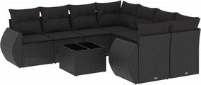 vidaXL 9 részes fekete polyrattan kerti ülőgarnitúra párnákkal