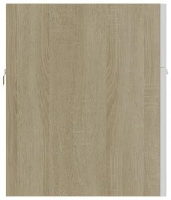 fehér, tölgyszínű szerelt fa mosdószekrény beépített kagylóval