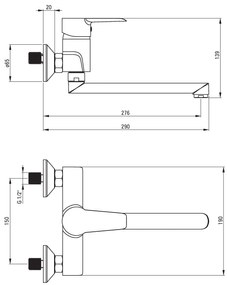 Deante Corio, falra szerelhető mosogató csaptelep 150mm forgatható karral 27cm, króm, BFC_080M