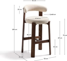 Bézs-sötét natúr színű kőrisfa bárszék (ülésmagasság 75 cm) Granite – Kave Home