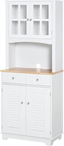 HOMCOM Konyhai Tálalószekrény Konyhaszekrény Étkezői Buffé 2 Fiókkal Állítható Polcokkal és Nyitott Polccal Fordulásgátló 68x39.5x170 cm Fehér | Aosom