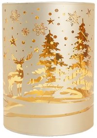 Karácsonyi üveg ledes mécses szarvasos és fenyőfás mintával - arany - 12x9 cm
