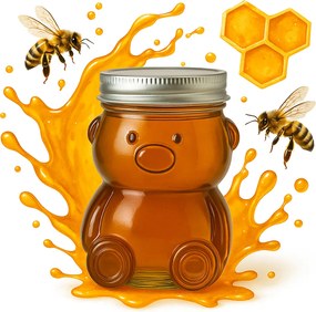 Üveg Tégely Mackó 300ml Mézes Tároló Lekvár Fűszertartó Tégely Ajándék