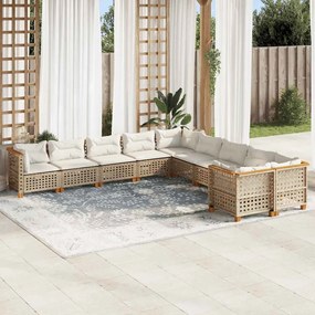 vidaXL 10 részes bézs polyrattan kerti ülőgarnitúra párnával