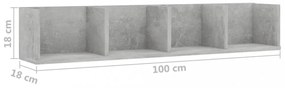 betonszürke szerelt fa CD-tartó fali polc 100 x 18 x 18 cm