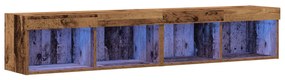 TV Fali Szekrény LED Világítással 2 db Régi Fa 80x30x30 cm