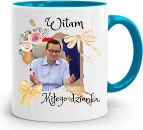 Kék Politikus Bögre Mateusz Morawiecki Miniszterelnök fényképes nyomtatással