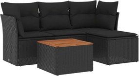 vidaXL 5 részes fekete polyrattan kerti kanapészett párnákkal