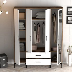 Kumsal gardróbszekrény, dió-fehér, 160 cm – TR845HCT5495