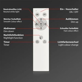 Briloner 7494016-LED RGBW dimmelhető mennyezeti lámpa, okos LED/22W/230V, 4000K, + távirányító, Tuya-kompatibilis Wi‑Fi