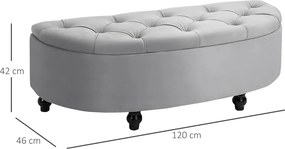 HOMCOM Tárolópad, Kárpitozott pad bársonyhatású bevonattal, tárolósláda falábakkal, 120 x 46 x 42 cm, szürke