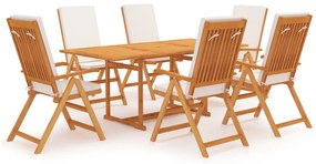 vidaXL 7 részes tömör tíkfa kerti étkezőgarnitúra párnákkal
